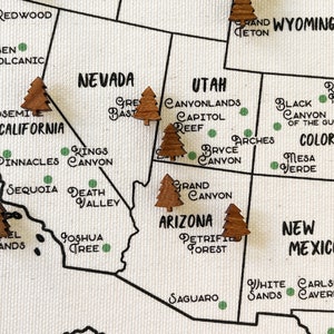 DIY National Park and States Push Pin Map with Tree Push Pins, Travel USA United States, 2nd Anniversary Cotton, Unique Fathers Day Gift