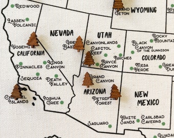 National Park Push Pin Map: USA Travel Tracker, Tree Pins (DIY Kit)