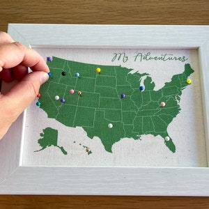 Mini carte des États-Unis personnalisée avec punaises, petite carte, suivi de voyage, cadeau en coton, cadeau unique personnalisé de remise des diplômes, cadeau déco pour dortoir, fête des pères