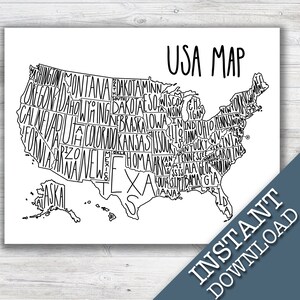 USA Map Printable, Homeschool Decor, Large Poster, Art, Print, Sales ...