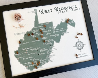 West Virginia State Park Push Pin Map, Wooden Tree Pins, Custom Wedding Gift For Couple Who Hike, Personalized Wall Decor, Adventure Tracker