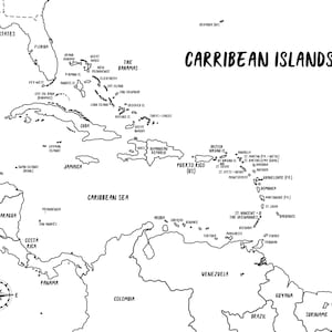 Carte des îles des Caraïbes avec punaises, cadeau personnalisé, carte de voyage, deuxième anniversaire de mariage en coton, tracker de voyage de vacances, cadeau unique