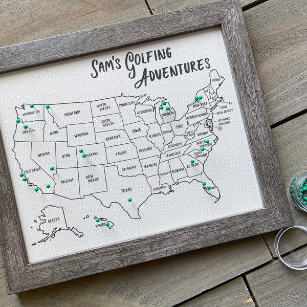 Golf USA Push Pin Personalized Map, Golfing Adventures Tracking, Customized Golf Map, Gift for Golfer, Track Golf Courses with Pins