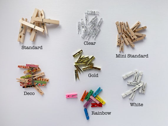 Clothes Pins, Multi Colored, Gold Photo Clips, Mini Clothes Pins