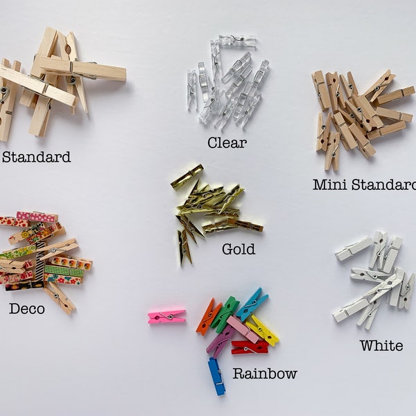 Clothes Pins, Multi Colored, Gold Photo Clips, Mini Clothes Pins