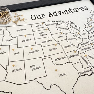 Push Pin Map, Our Adventures Travel Map, United States, Second Anniversary Cotton Gift, Family Vacation, Map Tracker, Gift for Friend, RTS