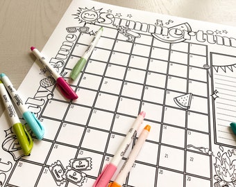2026 Summer Calendar Poster: Kid's Coloring Page, Bucket List (Digital Download)