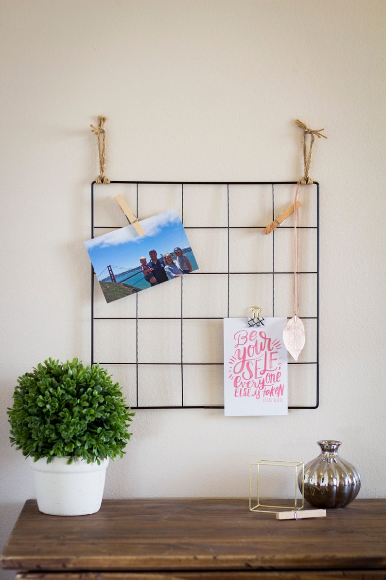 Wire Wall Grid, Photo Display, College Dorm Decor, Graduation Gift, Grid Memo Board, Vision Board, Student Gift, Office Decor, Craft Room image 1