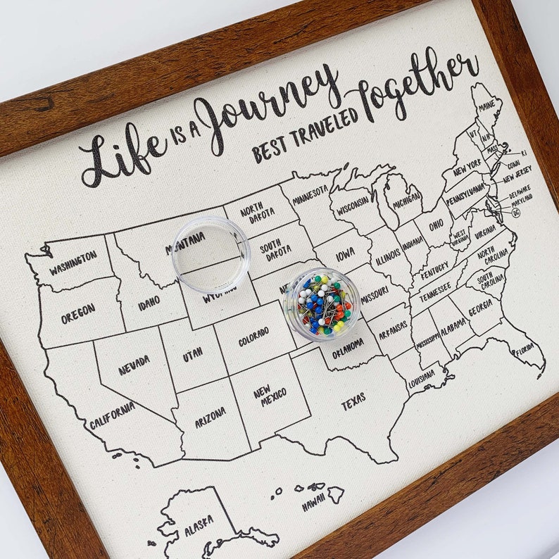 Travel Map with Push Pins to Track Travels, USA Push Pin Map, US Wall Decor United States, Anniversary Cotton Gift, Family Vacation Life RTS image 1