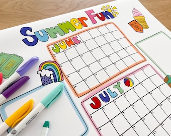 2024 Summer Bucket List, Poster Printed and Shipped, Kid's Summer Break Countdown Coloring Page, Calendar Schedule Poster