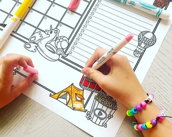 2026 Summer Bucket List Coloring Calendar Poster