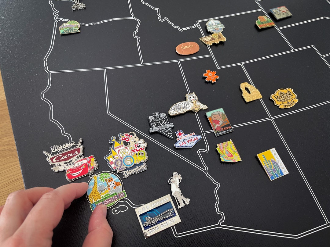 Enamel Pin Collection Display Map, United States Large Wrapped Canvas, Enamel Pin Board, Pin