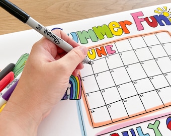 2026 Summer Bucket List Calendar: Kid's Coloring Page (Printable)