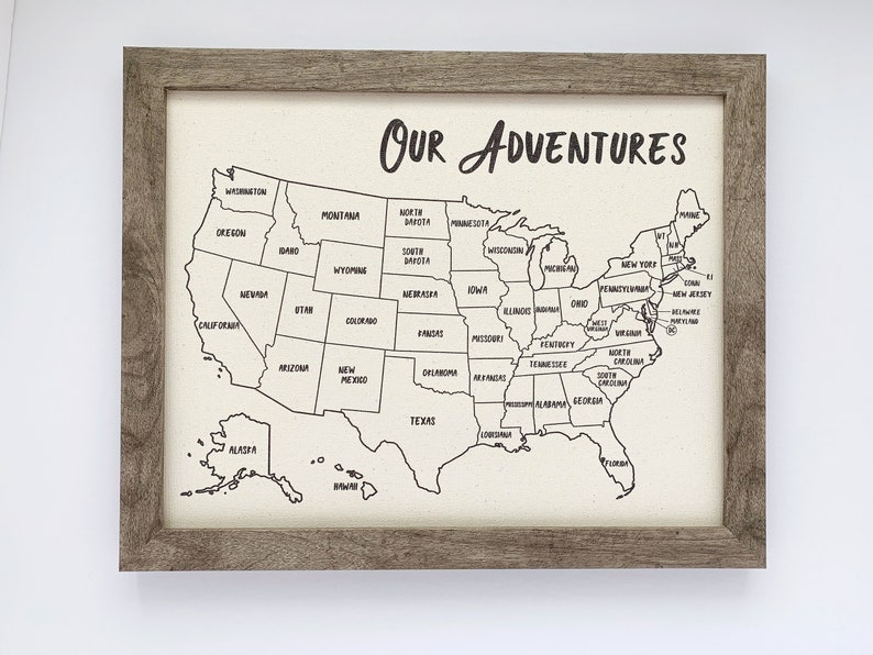 DIY Kit Push Pin Map, Color by State Tracker, Cotton Canvas Anniversary Gift, Vacation Log 