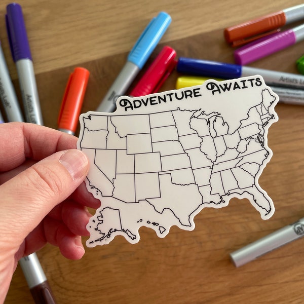 United States Sticker Map 4 inch, Travel Tracker, Vinyl Water Proof Laptop Sticker, Car Window, Trailer Van, Water Bottle Fun Adventure Gift