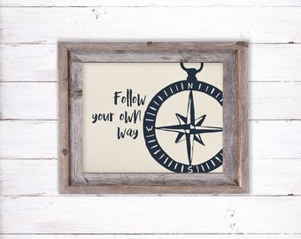 Compass Nursery Print: Steel Navy, Adventure Theme on Cotton Canvas