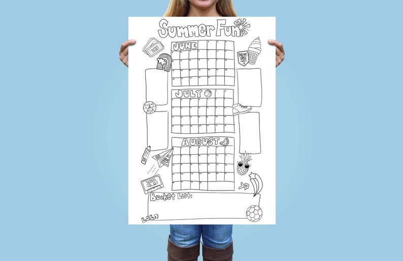 2024 Summer Bucket List, Poster Printed and Shipped, Kid's Summer Break Countdown Coloring Page, Calendar Schedule Poster image 8