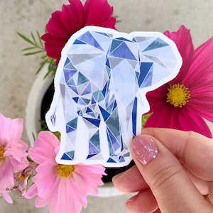 Elephant Sticker, Blue Sticker, Geometric Shape, Vinyl Water Proof Laptop Sticker, Water Bottle, Cute Sticker, Fun Sticker, Animal Lover