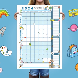 Calendario escolar 2025, póster impreso y enviado, página para colorear de cuenta regresiva para niños, póster del calendario, agosto, septiembre y octubre