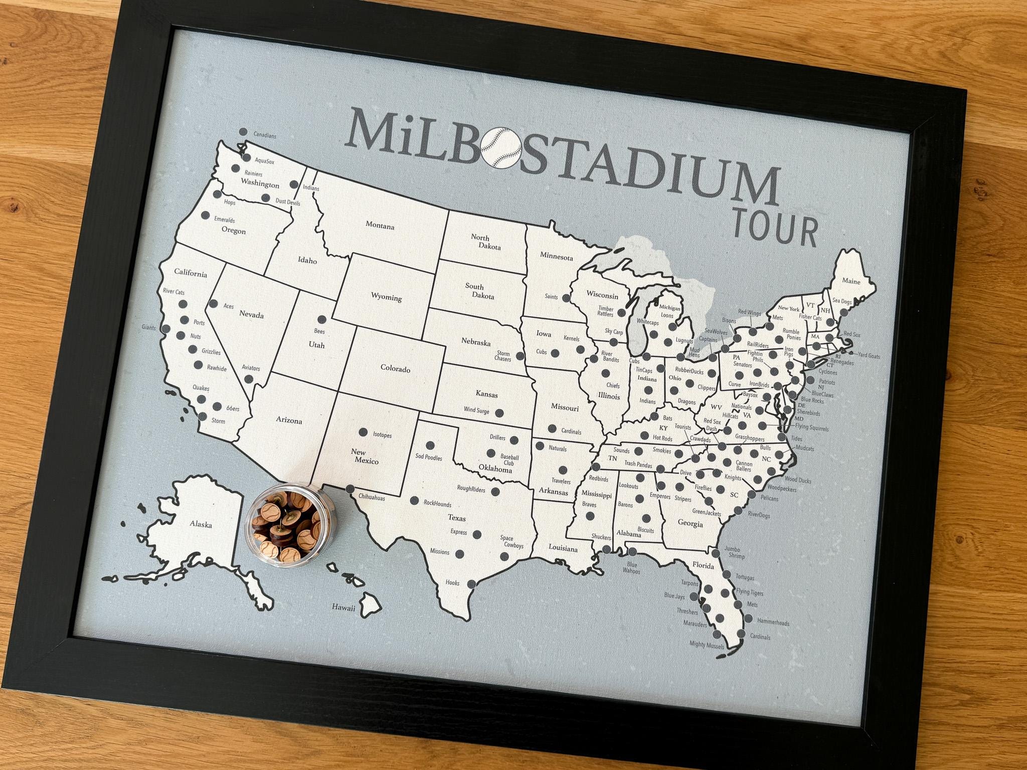 Personalized Milb Stadium Tour Map: Push Pin Map, Baseball Travel
