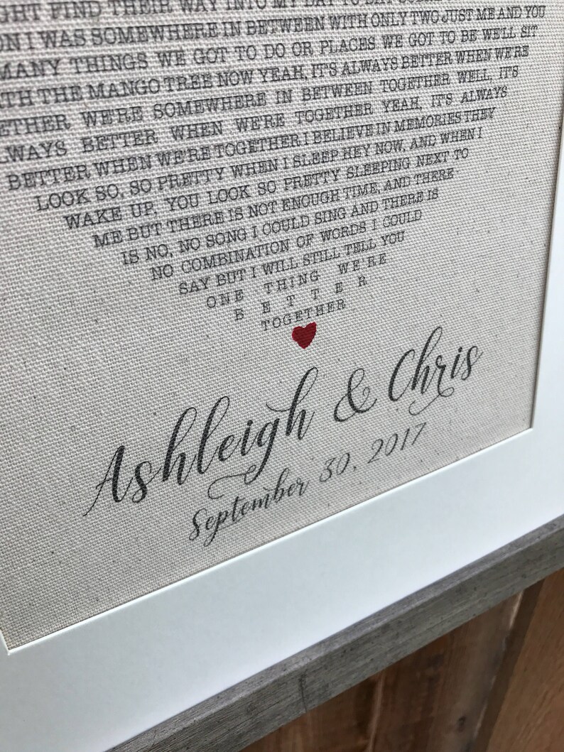 Framed Wedding Song Lyrics Art Custom Wedding Canvas Wedding Etsy