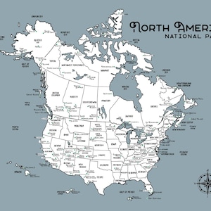 Carte à épingles des parcs nationaux des États-Unis et du Canada à faire soi-même avec des punaises d'arbres, voyage en Amérique du Nord, coton 2e anniversaire, cadeau d'aventure