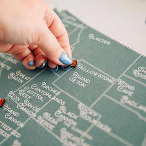 US National Parks Push Pin Map Framed, National Park Travel Tracker, Cotton Anniversary Gift, 63 Locations with Wooden Tree Pins, Custom