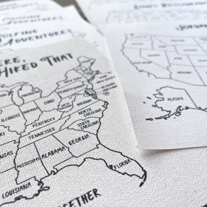 May include: A black and white map of the United States with the text "We're There, Hiked That" at the top. The map is printed on a white canvas.