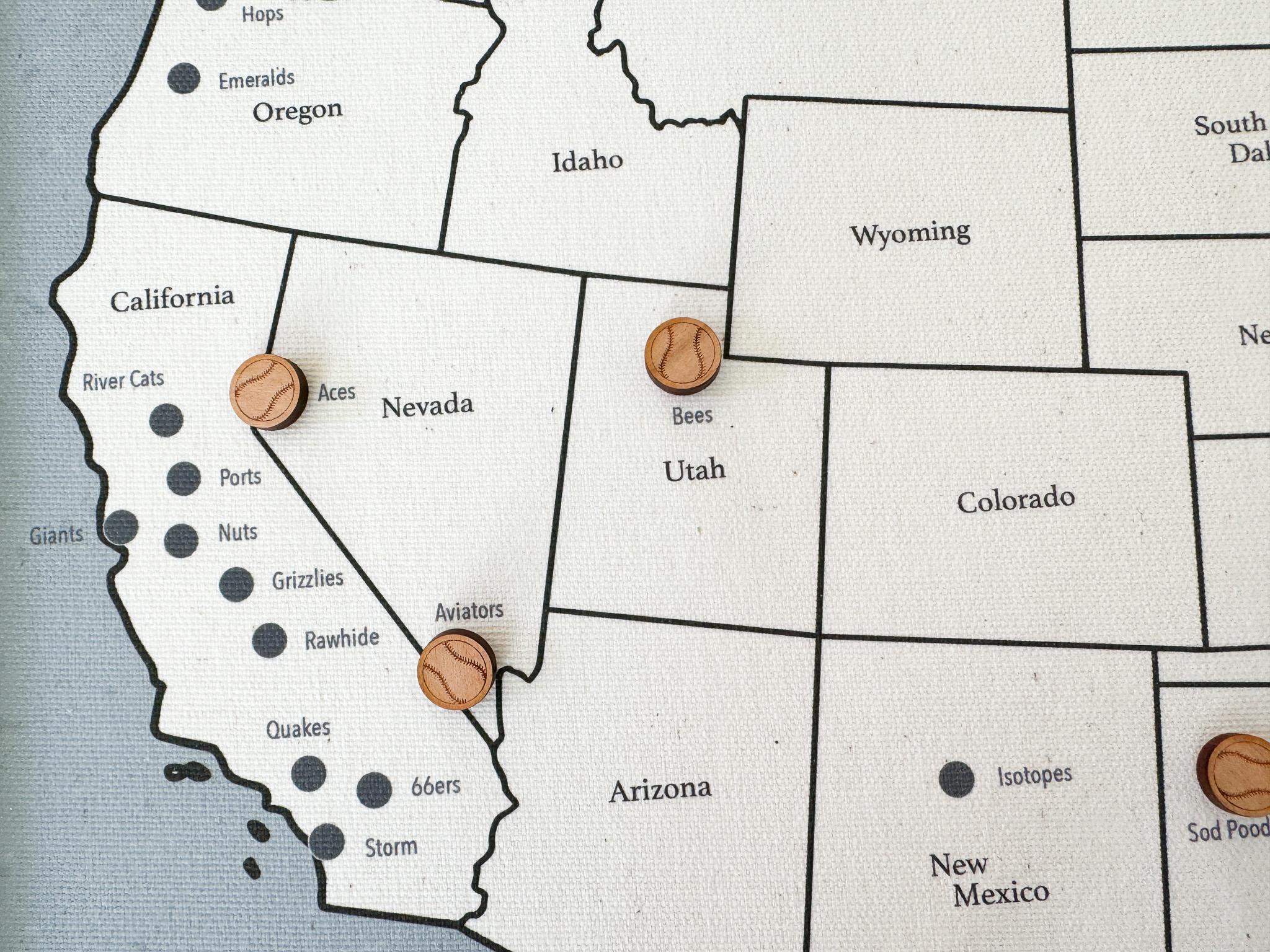Milb Baseball Teams Push Pin Map, Personalized Stadium