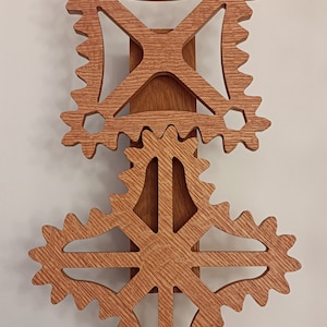 Celestial Obit - Quiet Motorized Geared Kinetic Living Wall Art Display (made from solid white oak and beautiful tiger oak veneer gears)