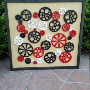 Large Sized Living Gear Art - 3D printed Gears and Hand Made Hardwood Frame (also great wedding gift!)