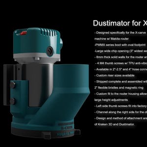 New for 2024 --- Dustimator © for X-Carve CNC - Makita RT0701C- (with magnetic removable 2&quot; bristles base)