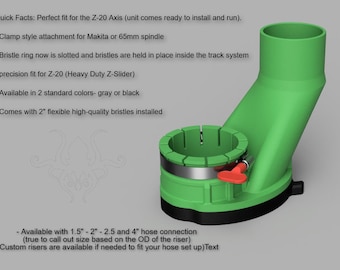 Clamp Style - Dustimator © for Onefinity Elite w/ Z-20 Axis & Makita RT0701C- (with magnetic removable 2" bristles base)