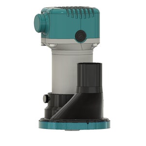 May include: A teal and black electric pump with a round base and a black hose attachment. The pump has a white and gray body with a black switch.