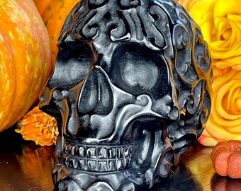 Obsidian Sugar Skull | Halloween Decor | Samhain | Spooky | Day of the Dead | Dia de los Muertos | Ofrenda | Altar decor | Goth | Witchy