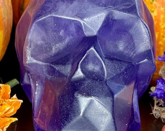 Hand Carved Purple Fluorite Faceted Crystal Skull: Altar Decor