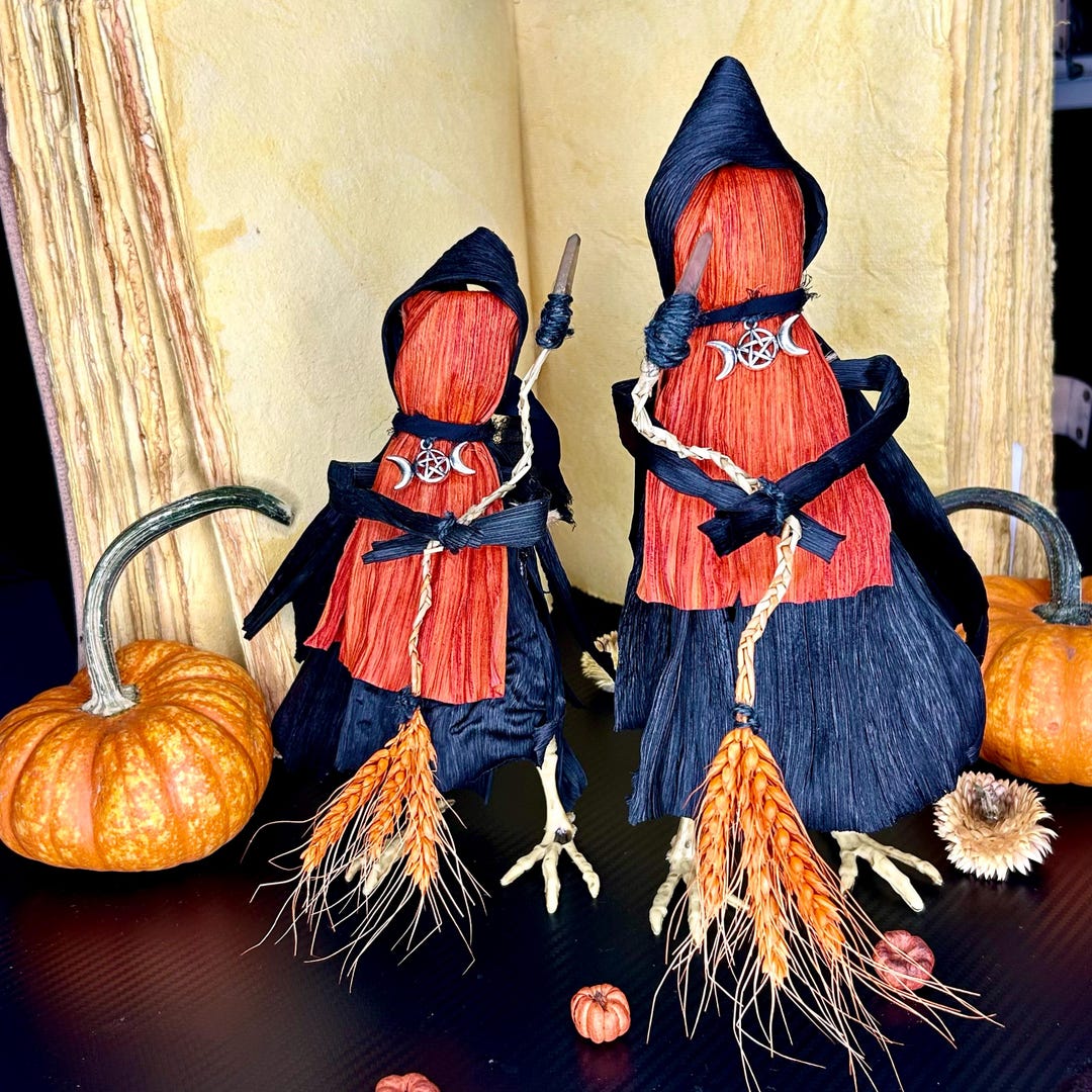 Corn Husk Witch Doll Yule Witch Poppet Harvest Doll Oddity