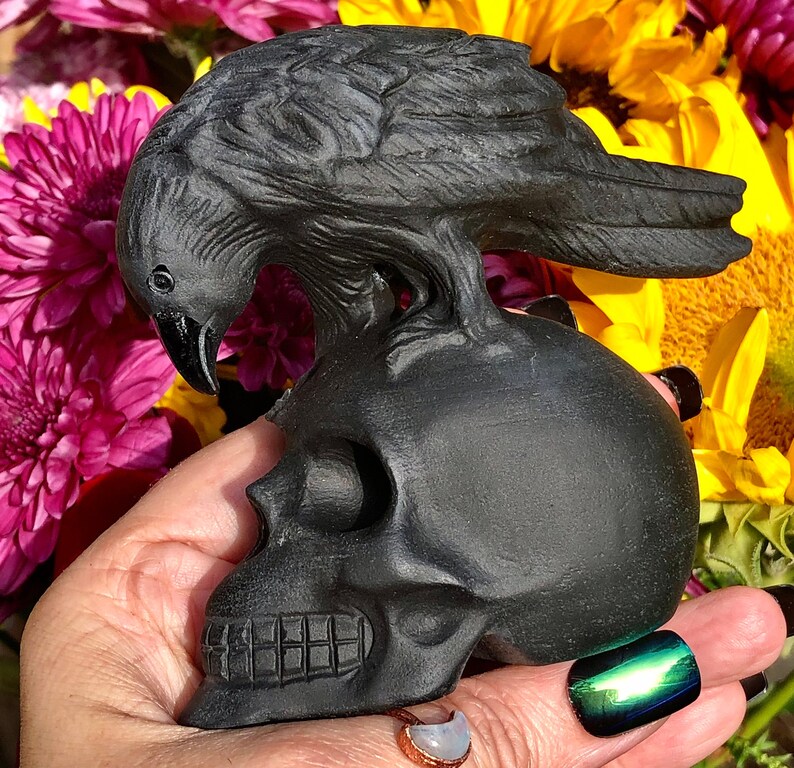Indefinitely Obisdian Carved Limited time sale Raven Skull and