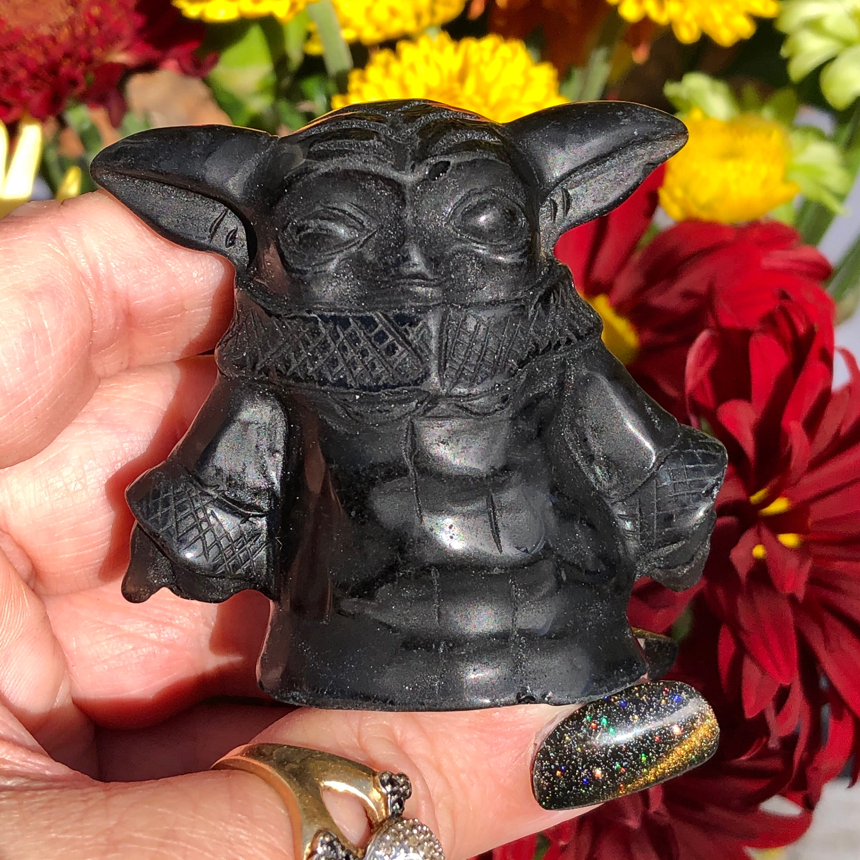 Baby Yoda Grogu Crystal Black Obsidian Etsy