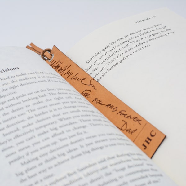 Actual Handwriting Bookmark, Digitally traced from Real Photo, Leather Bookmark, Memorial Keepsake, Custom Handwriting Gift, Mothers Day