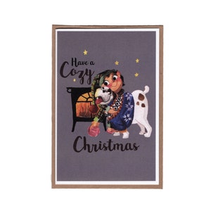 Avoir un Noël confortable, fille étreignant chien illustré carte de vacances