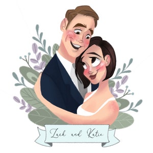 Paare Portrait illustriert mit Disney inspiriert Stil ideal für Hochzeiten, Jubiläen, Valentinstag