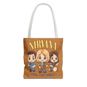 Nirvana Inspired Tote Bag, Music Lover Gift, Vintage Style Bag, Art Tote, Festival Accessory, Carry All for Concerts