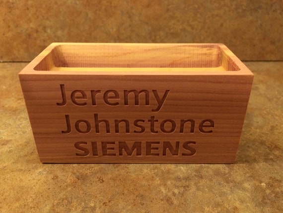 Personalized Bamboo Desk Business Card Holder Etsy