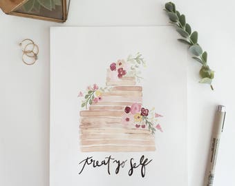 Watercolor Cake Print // Wedding Dessert Table "Treat Yo Self" Print// Wedding Signage