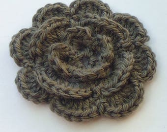 Triple crochet flower, cast iron gray wool, dark gray flower, to embellish creations, applied