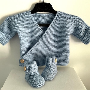 Baby vest and booties set, newborn baby, knitted wrapover, layette wrap cardigan, birth gift