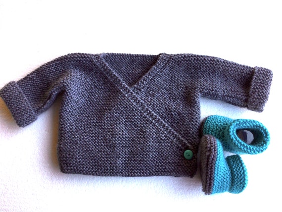 Ensemble brassiere kimono et chaussons tricote main bebe naissance cache c ur tricot cadeau naissance. Made in France Etsy France