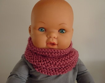 Echarpe snood bébé, écharpe bébé, laine vieux rose, col tube tricot, cadeau naissance
