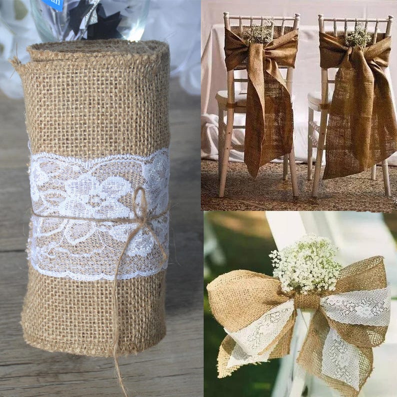 15275cm Natural Jute Burlap Chair Cover With Middle White Etsy
